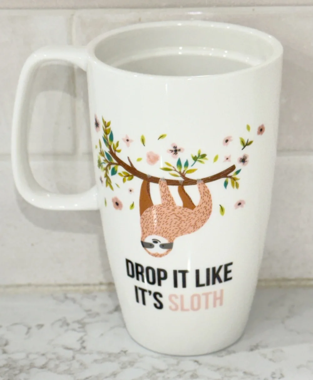 Coco Lola Sloth Mug Drop It Like Its Sloth Tall Ceramic Coffee Cup White 18oz
